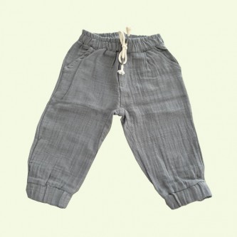 Βαμβακερή, Λινή, Παντελόνα, με κορδόνι, Grey summer trousers 773324